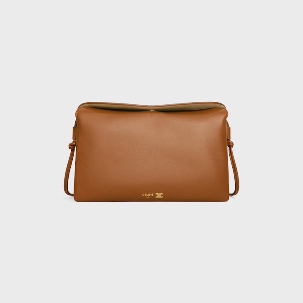 Celine Brown Leather Shoulder Bag with Gold Logo
